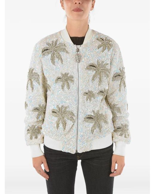 Philipp Plein White Sequin-Embellished Bomber Jacket
