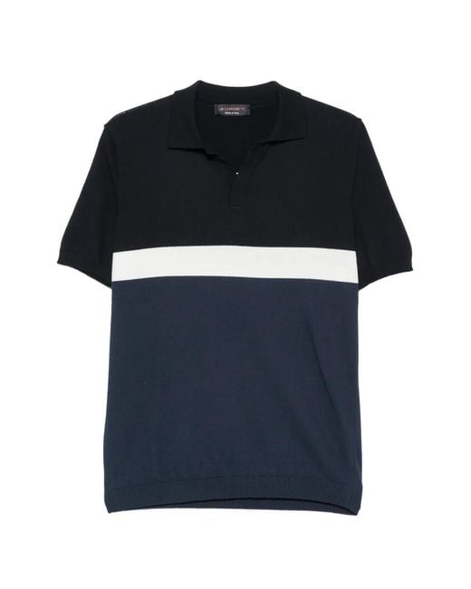 Jeordie's Blue Colour-Block Short-Sleeve V-Neck Cotton Shirt for men