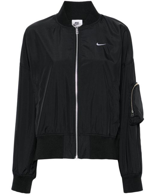Nike Black Swoosh-embroidered Bomber Jacket