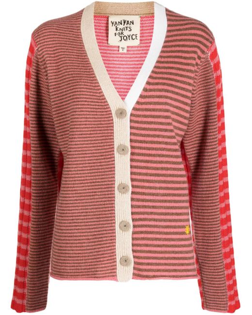 YANYAN KNITS Red Striped V-Neck Cardigan