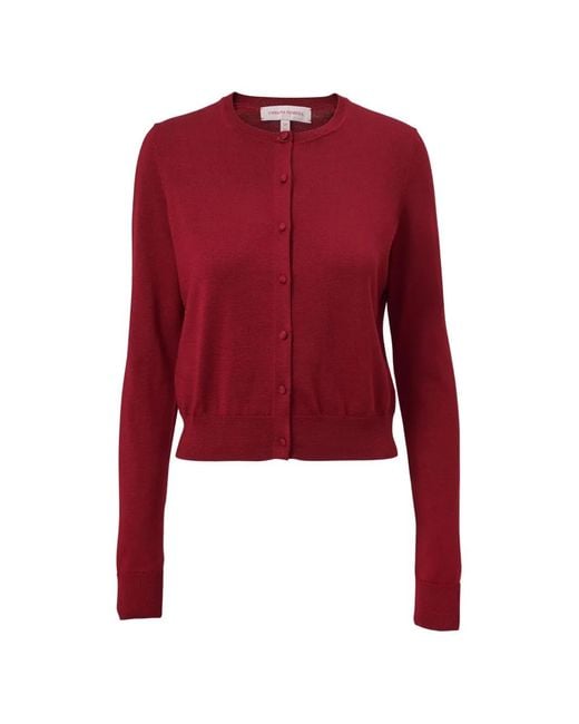 Carolina Herrera Red Crew-Neck Button-Up Cardigan