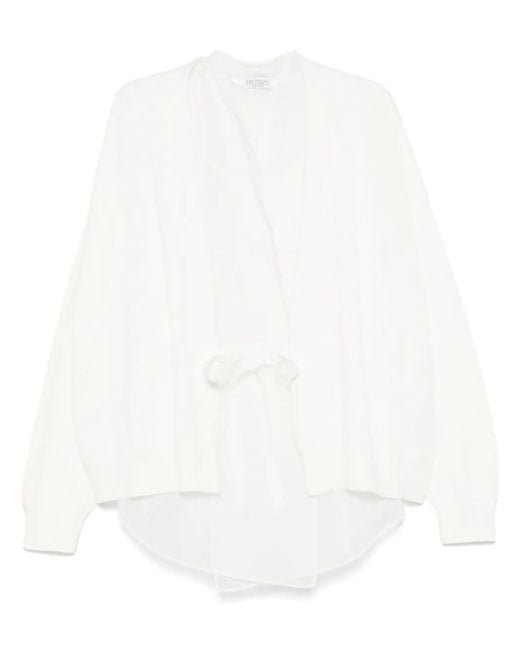 Brunello Cucinelli White Monili-Detail Layered Cardigan