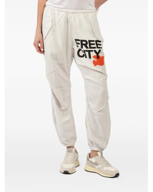 Freecity White Elastic-Waistband Logo-Print Track Pants