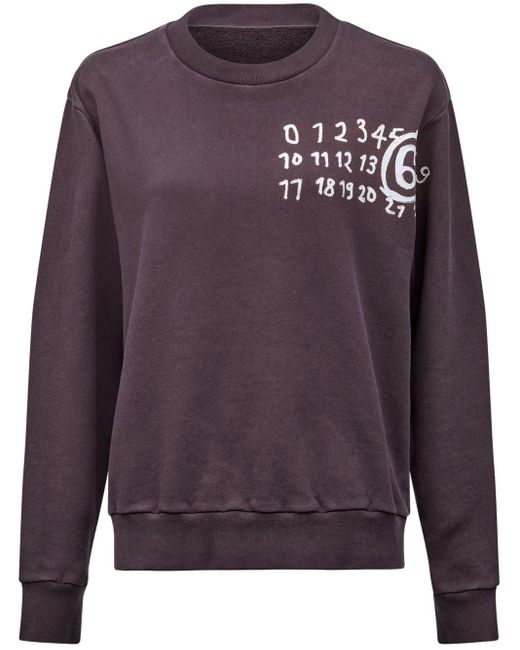 MM6 by Maison Margiela Purple Numbers-Print Cotton Sweatshirt