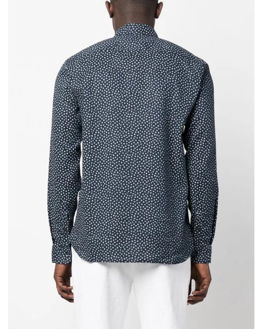 Boss Blue Abstract-Print Linen Shirt for men