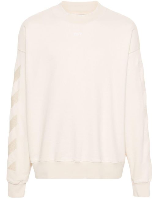 Off-White c/o Virgil Abloh Natural Diagonal Stripe-embroidered Cotton Sweatshirt for men