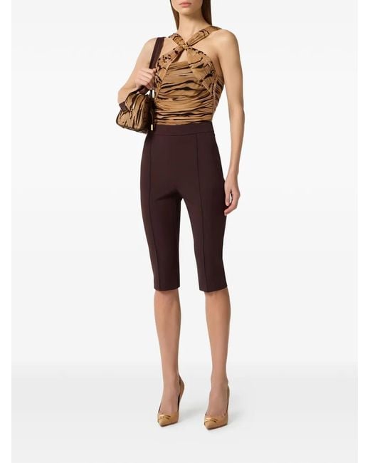 Elisabetta Franchi Natural Jersey Bodysuit With Tiger Print