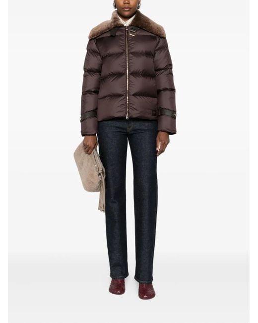 Fendi Brown Shearling-Collar Ski Jacket