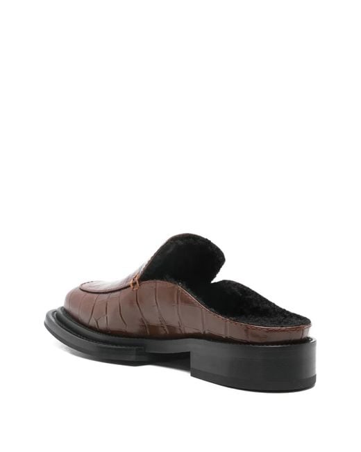 Moschino Brown Crocodile-Effect Leather Mules