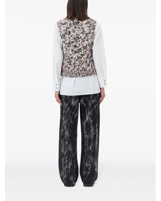 Ganni Gray Painterly-Print Palazzo Trousers