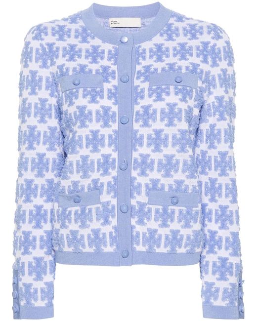 Tory Burch Blue "kendra" Bouclé Cardigan