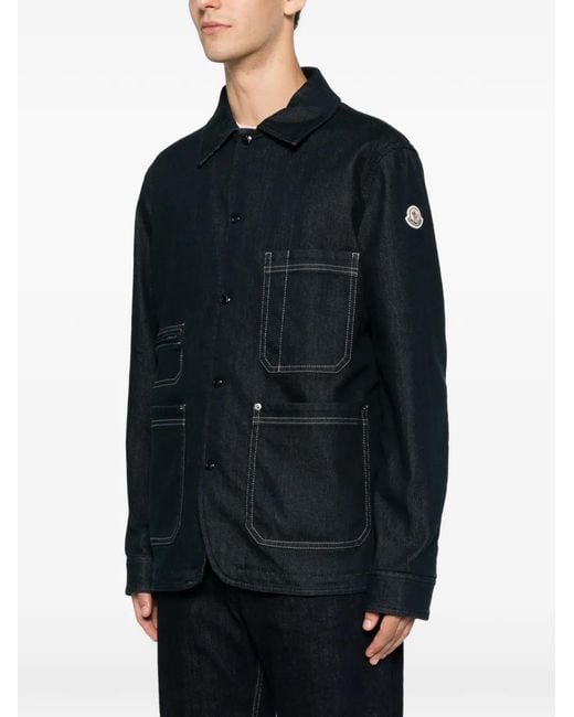 Moncler Blue Patch-Pocket Denim Jacket for men