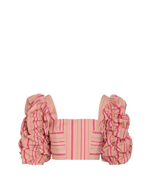 Thierry Colson Pink Misia Striped Ruffled-Sleeve Top