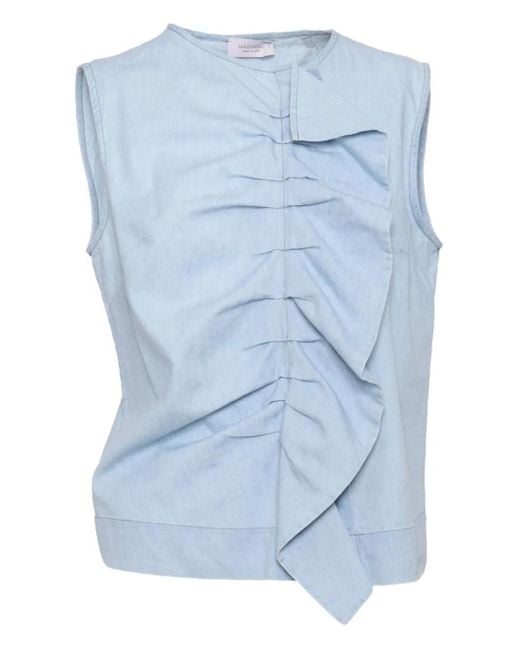 Mazzarelli Blue Barbara Ruffled Denim Top