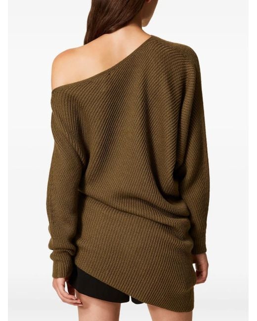 Twinset Green Asymmetric Ribbed Sweater