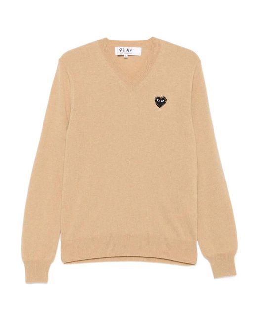 COMME DES GARÇONS PLAY Natural Heart-Embellished V-Neck Sweater