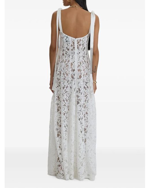 MOOS STUDIO White Whisper Lace Tie-Fastening Maxi Gown