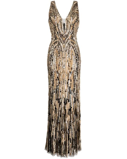 Jenny Packham Maxi-jurk Met Kristallen in het Metallic