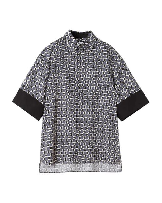 Lanvin Gray Geometric Print Short-Sleeved Shirt With Cuff Detail for men