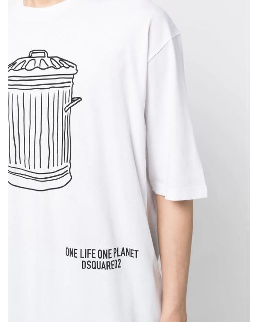 DSquared² White Graphic-Print Organic Cotton T-Shirt for men
