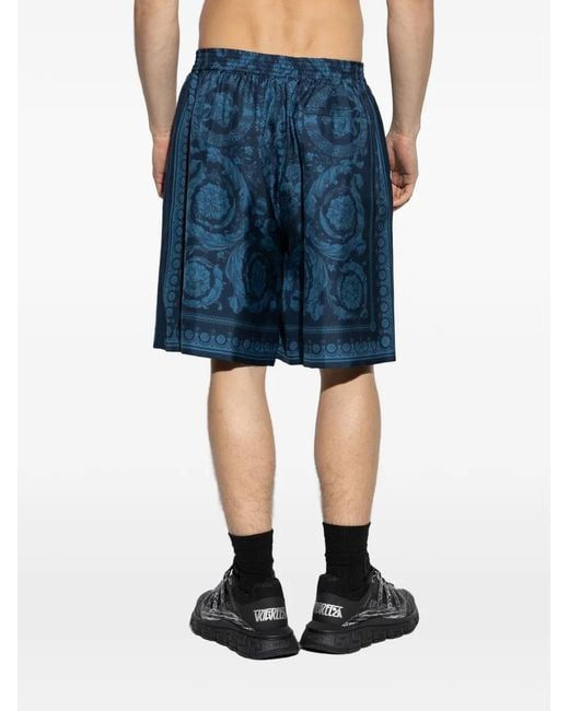 Versace Blue Relaxed Baroque Patterned Silk-Nylon Shorts for men