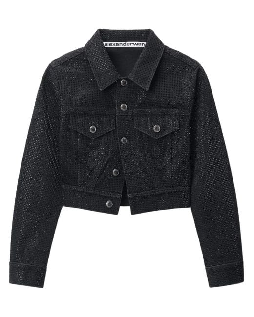 Alexander Wang Black Crystal-Embellished Denim Jacket