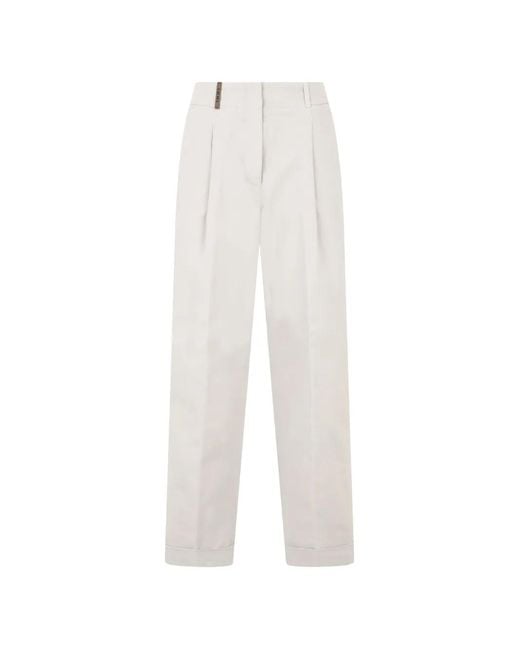 Peserico White Pleated-Design Turn-Up Trousers