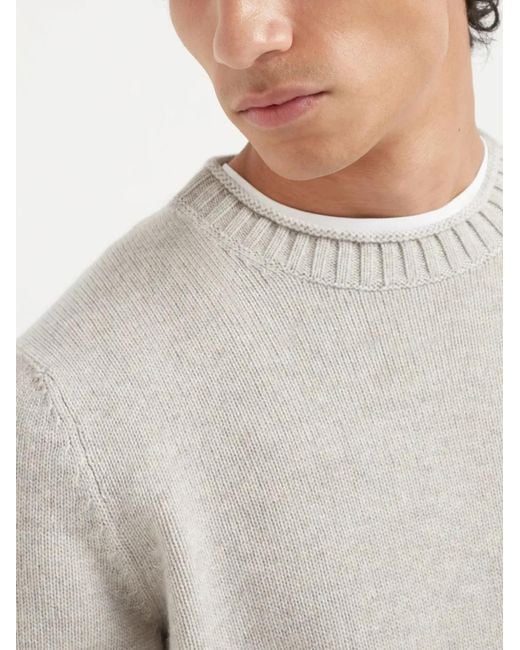 Brunello Cucinelli White Cashmere Jumper for men