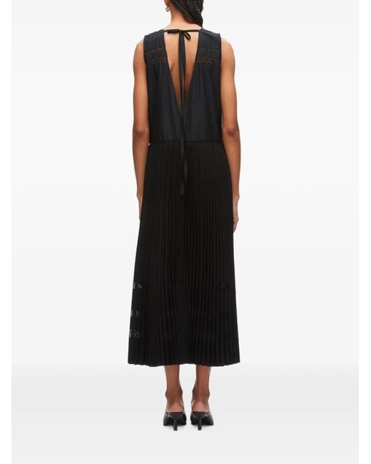 3.1 Phillip Lim Black Pleated A-Line Lace-Insert Midi Dress