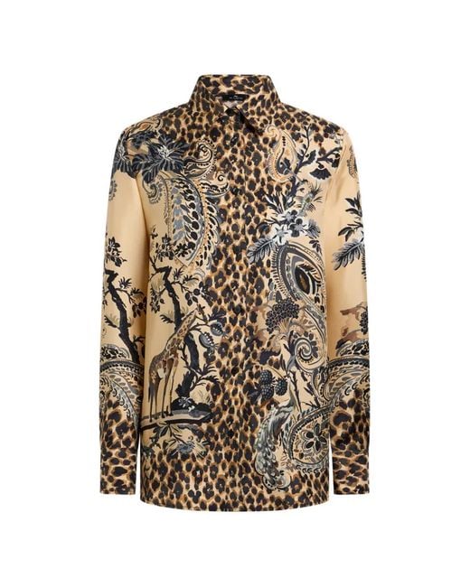 Etro Natural Silk Shirt With Place Leopard Print