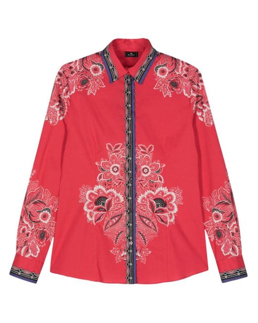 Etro Red Floral-print Shirt