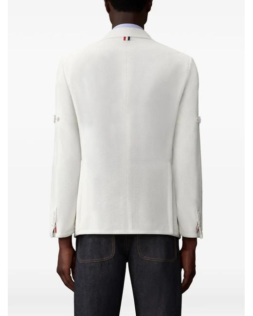 Thom Browne White Wool Seersucker Tennis Embroidery Sportcoat With Armbands for men