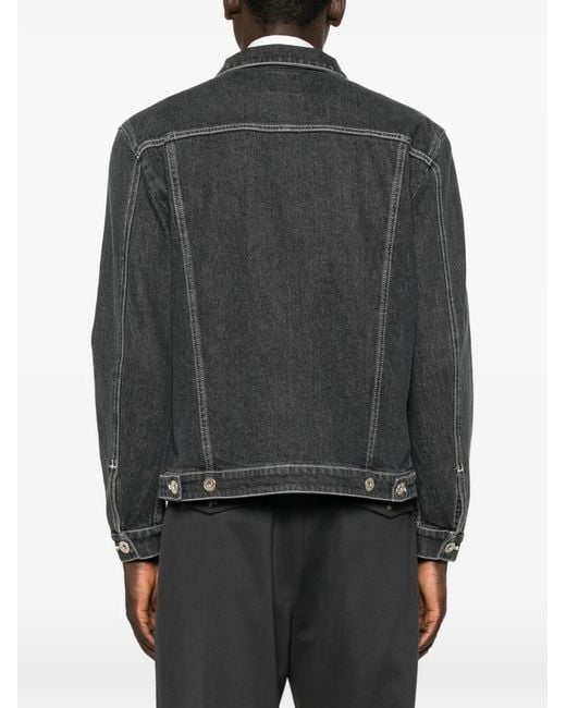 Eleventy Black Contrast-Stitch Denim Jacket for men