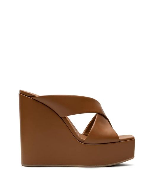 Vicini Brown Crossover-Strap Platform Mules