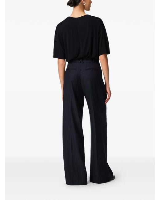 Another Tomorrow Blue Pinstripe Pleated Trousers