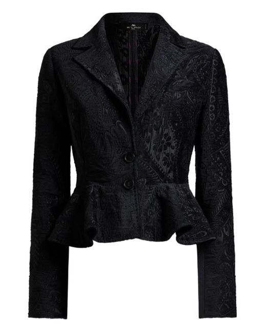 Etro Black Single-Breasted Floral Paisley Blazer