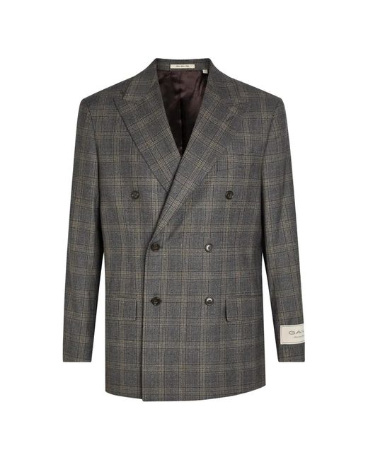 Gant Gray Double-Breasted Checked Blazer for men
