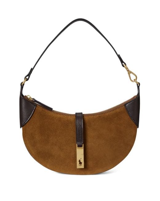 Polo Ralph Lauren Brown Polo Id Crescent Suede Shoulder Bag