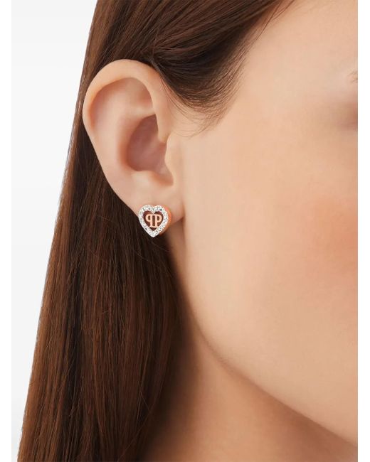 Philipp Plein White Rocked Hearts Earrings