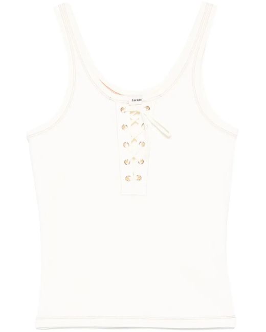Sandro White Ribbed Top