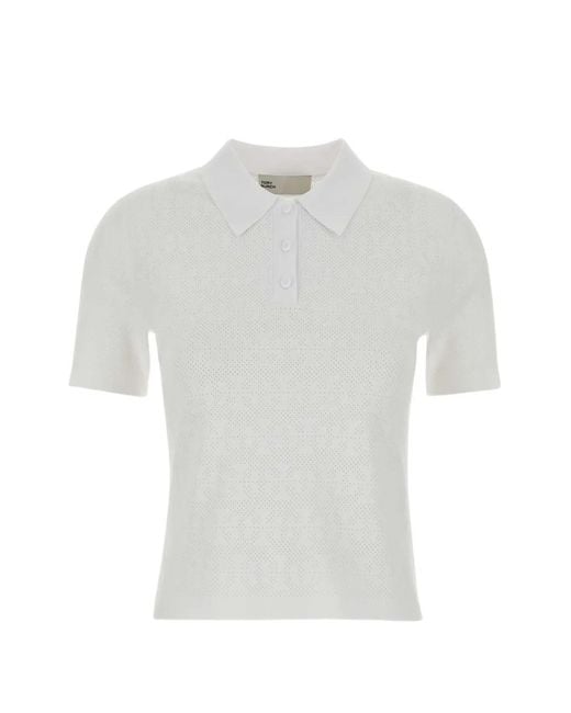 Tory Burch White Pointelle Viscose Polo