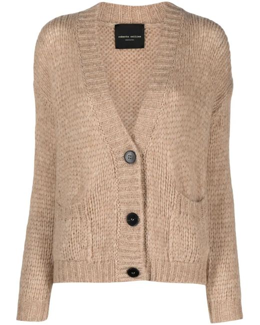 Roberto Collina Natural V-Neck Alpaca Wool-Blend Cardigan