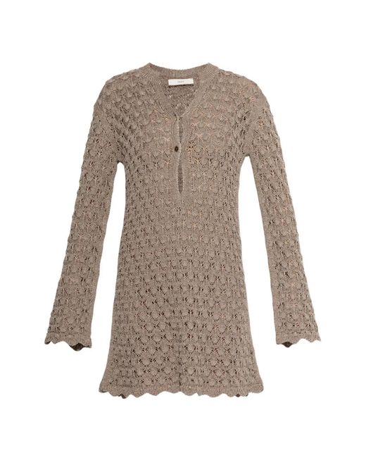 Akep Brown Openwork Mini Dress