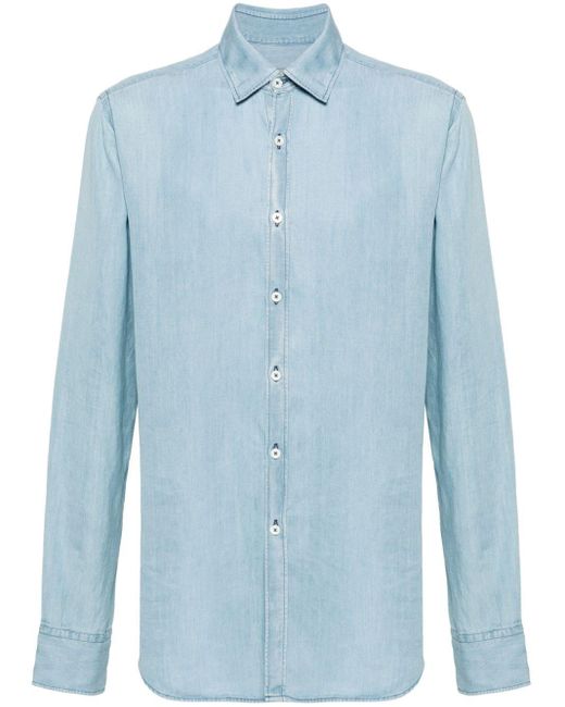 Canali Blue Long-sleeve Denim Shirt for men