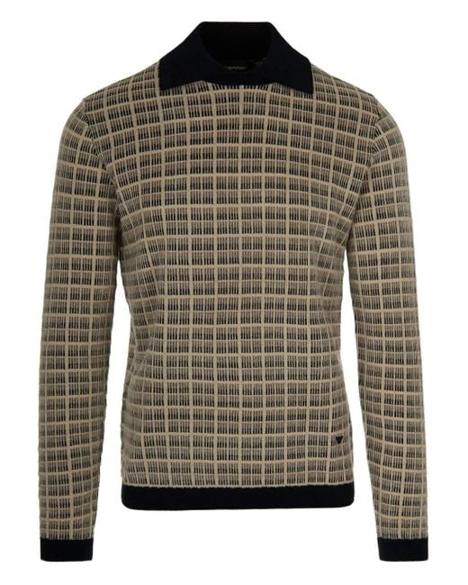 Emporio Armani Green Check-Pattern Polo Shirt for men