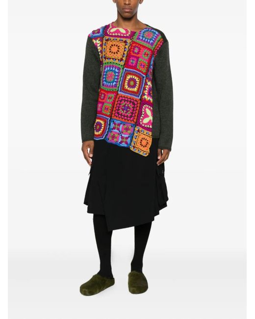 Comme des Garçons White Crochet-Panel Wool Sweater for men