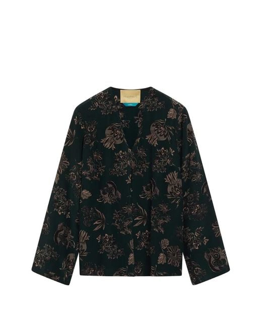 Momoní Black Nari Floral-Print Silk Blouse