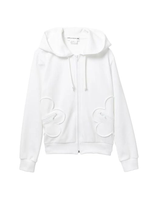 Comme des Garçons White Floral Appliqué Zip-Up Hoodie