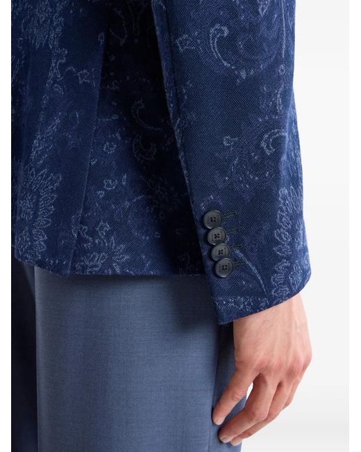 Etro Blue Floral Jacquard Single-Breasted Jacket for men