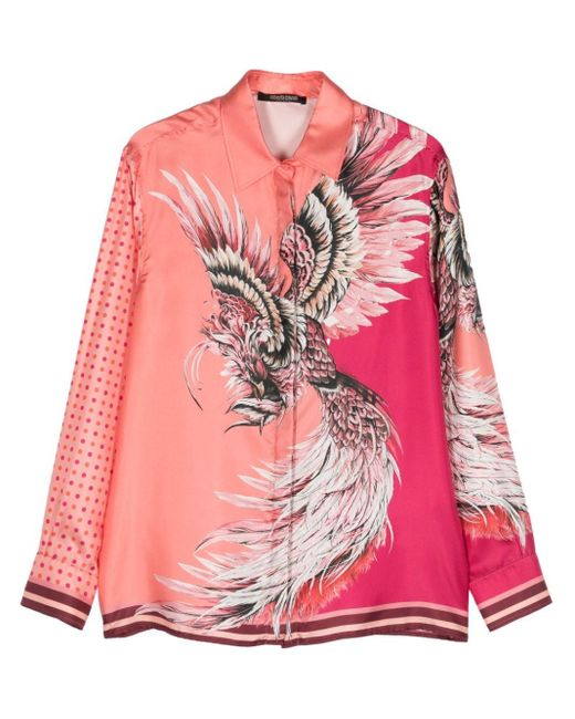 Roberto Cavalli Bird Patchwork Print Shirt in het Pink